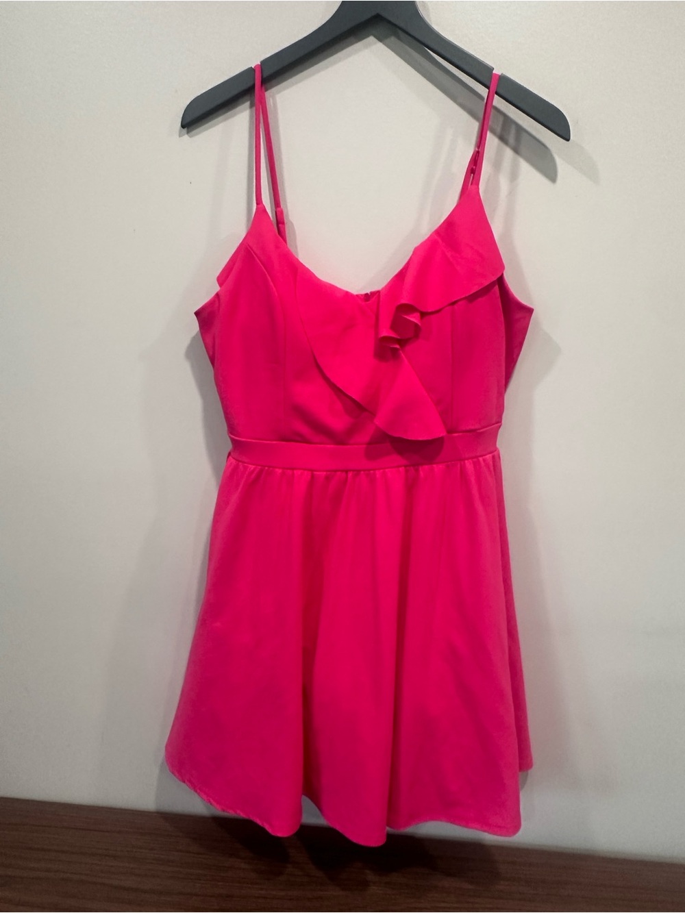 Emerald Sundae Hot Pink Ruffled Strap Dress